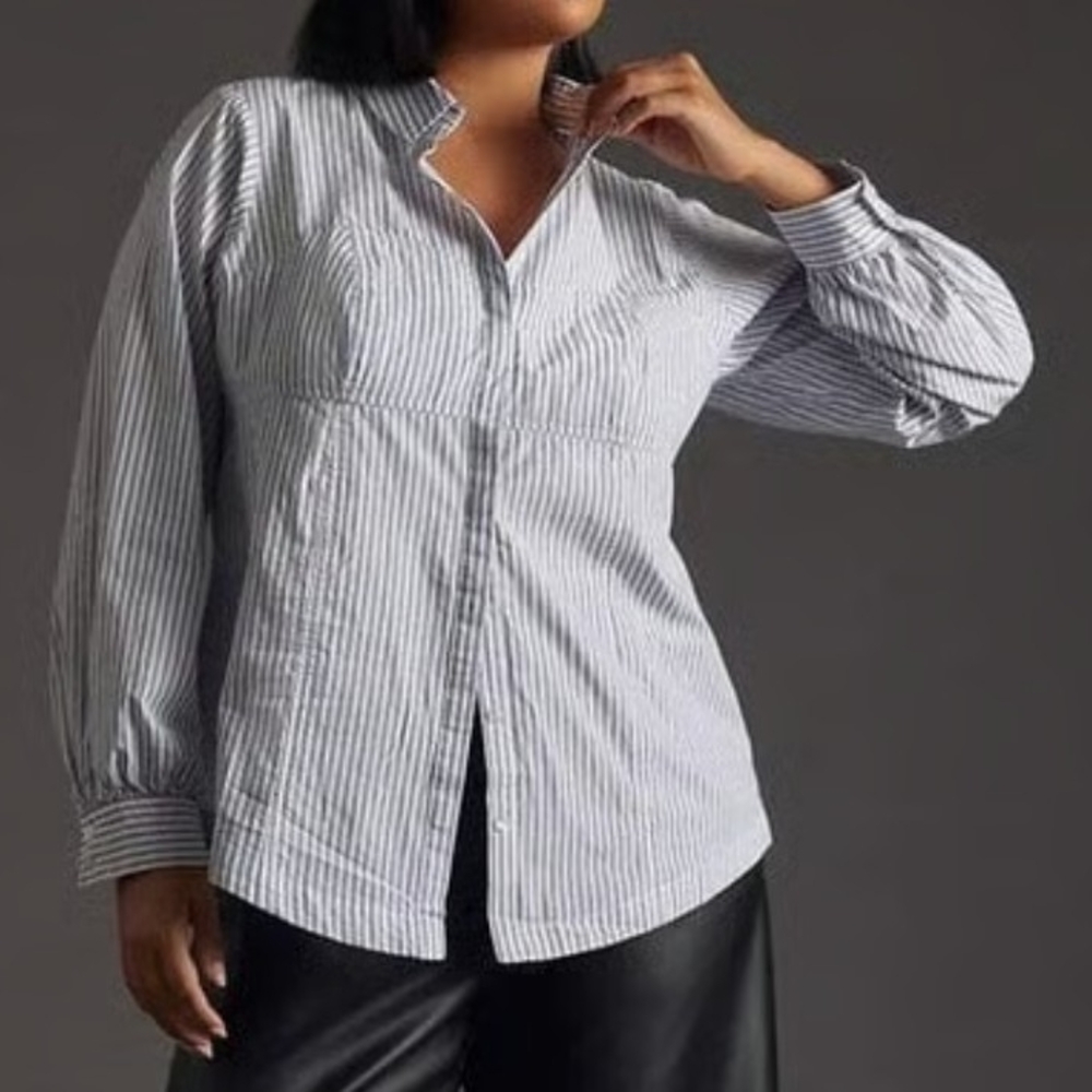 Anthropologie Black and White Striped Button-Down Shirt